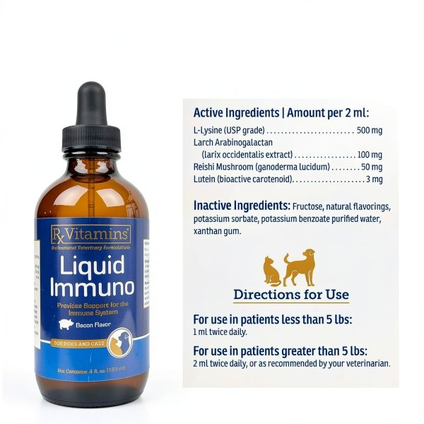 Rx Vitamins Liquid Immuno Dog & Cat Immune Support - Reishi Mushroom Supplement for Dogs & Cats Plus L-Lysine - Ideal Eye Supplements, Immunity Booster Supplements for Pets - 4 oz-4