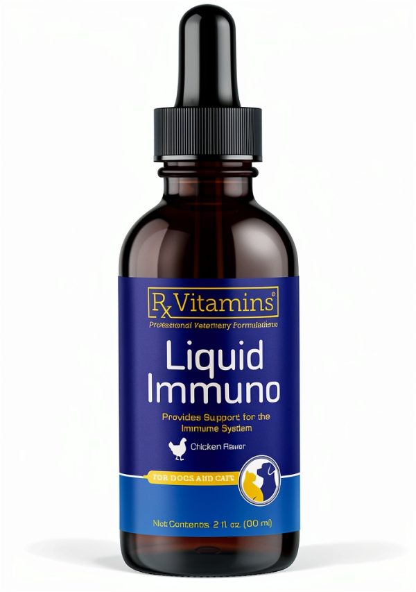 Rx Vitamins Liquid Immuno - with L-Lysine for Cats and Dog Health - Reishi Mushroom Supplement for Dogs & Cat Immune Support - Vitamins for Dogs and Dog Eye Supplements with Lutein - Chicken (2oz)-0