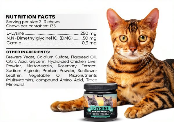 Lysine Cat Treats with Natural Vitamins & Trace Minerals - Daily Immune Support for Cats & Kittens That Eases Sneezing, Runny Nose, Watery Eyes - Promotes Respiratory Health, Normal Eye Function 135-2
