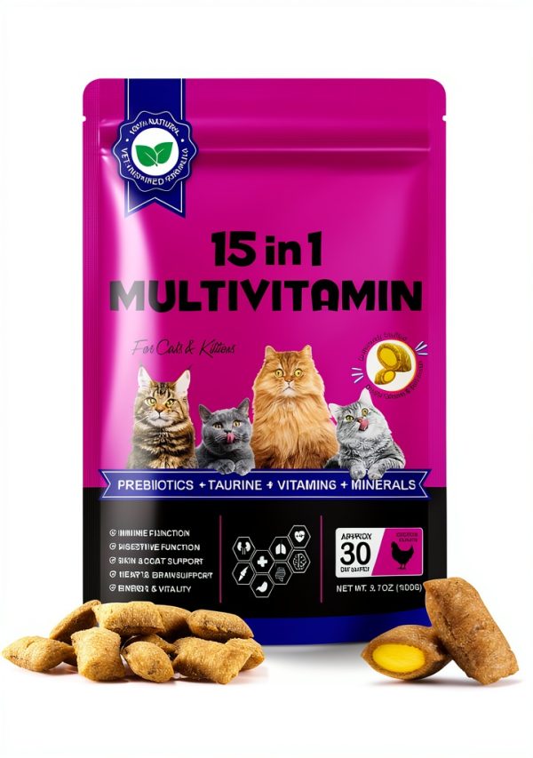 15 in 1 Cat Multivitamin Treats by FANGCUN with Omega 3 & Prebiotics-0