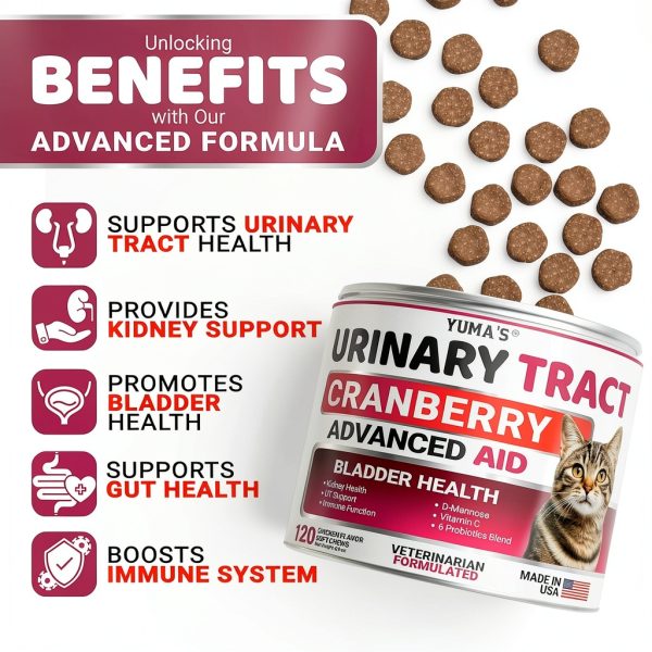 Cat UTI Treatment Cranberry Supplement by YUMAS 120 Chew Multivitamin-1